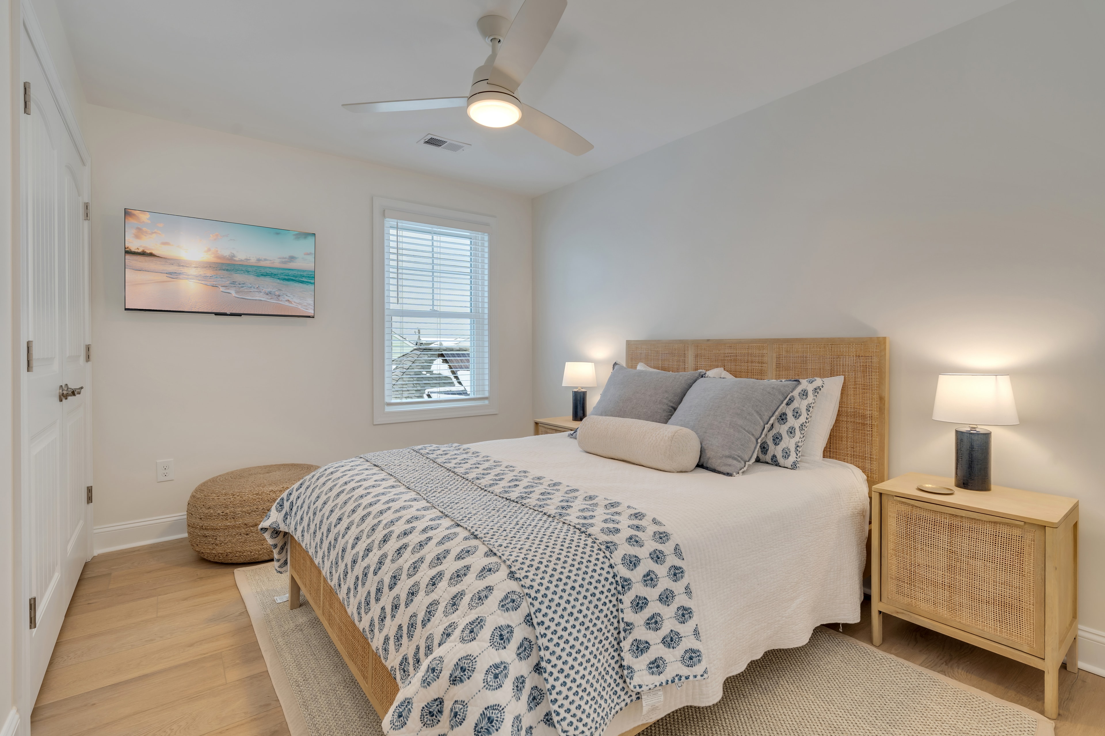 Bedroom with cane headboard