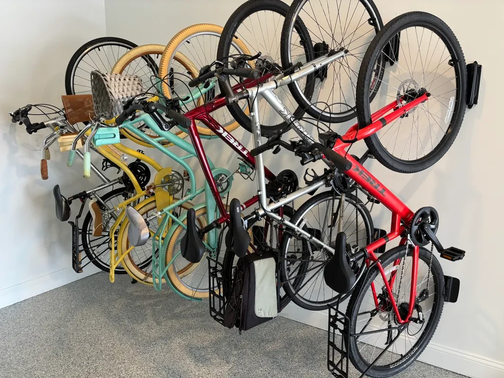 Wall-mounted bike rack with bikes