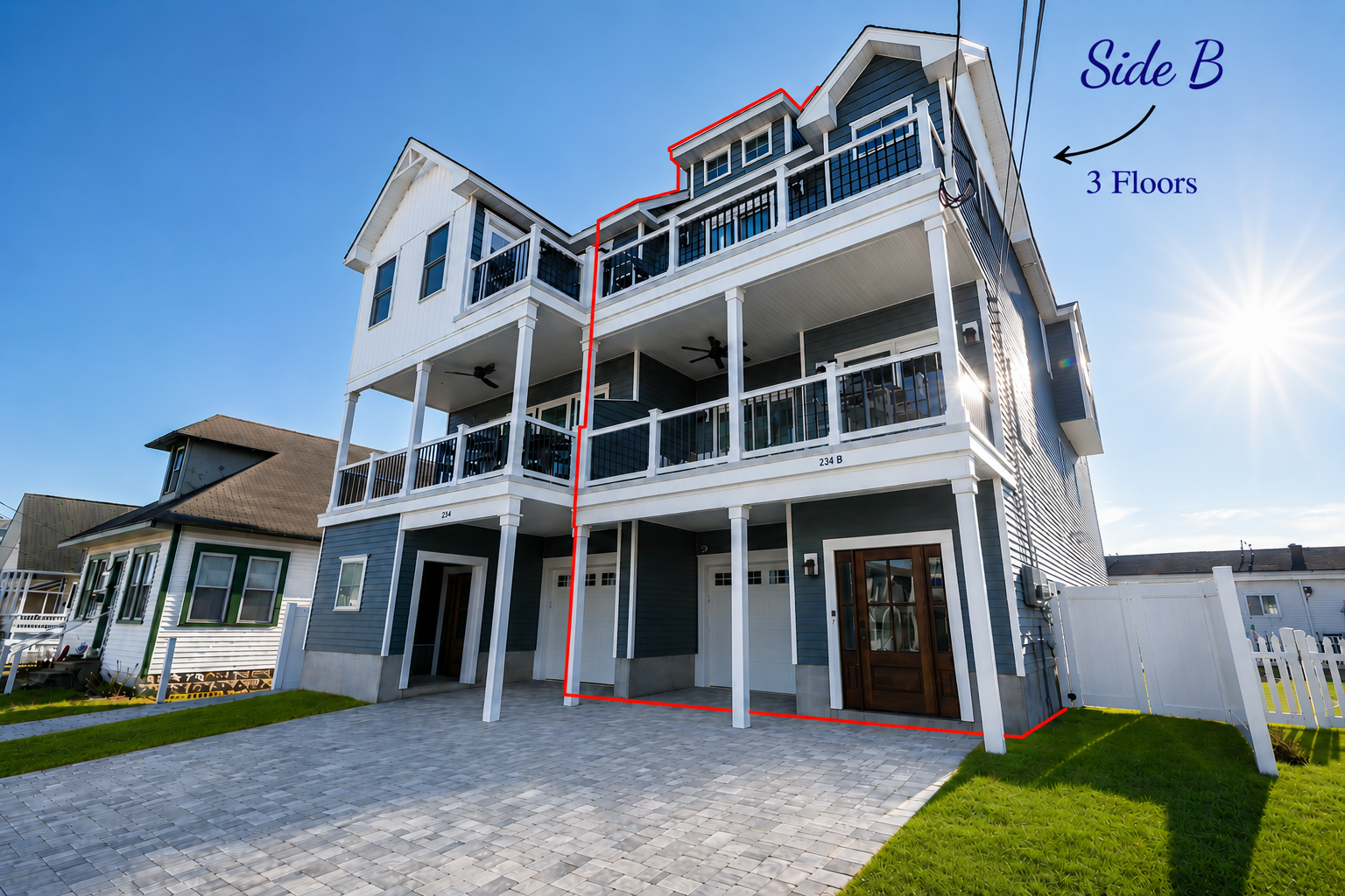 Front of house — Side B, All 3 Floors