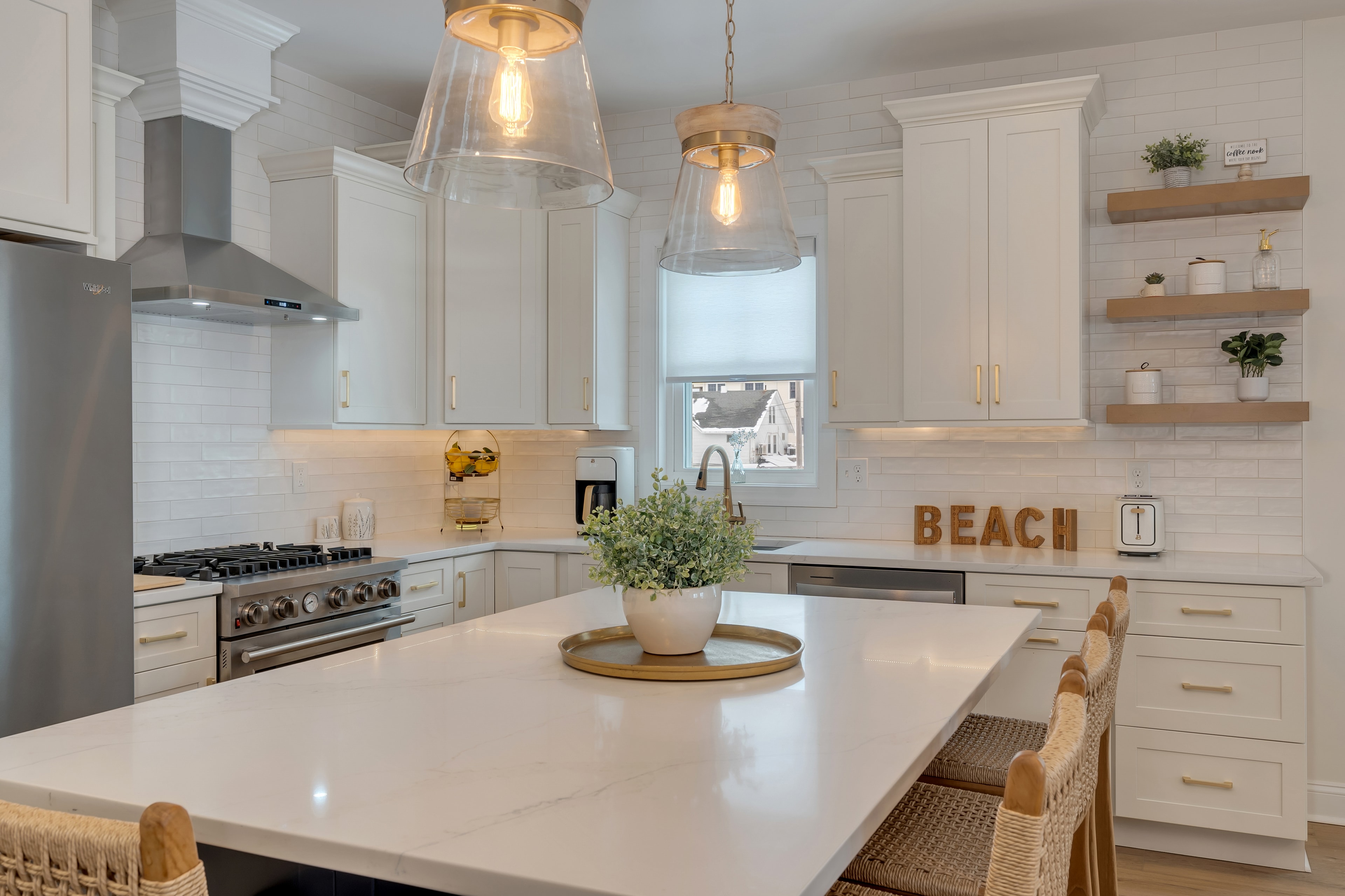 Kitchen island with pendant lights